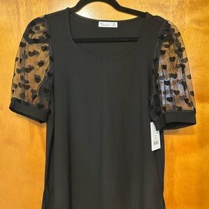 89th & Madison Black Top with Sheer Heart Sleeves